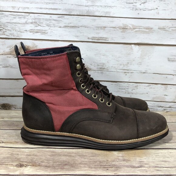 Cole Haan Grand Os Waterproof Canvas Boots Mens Size 10 C21692 Brown Red - Picture 5 of 11